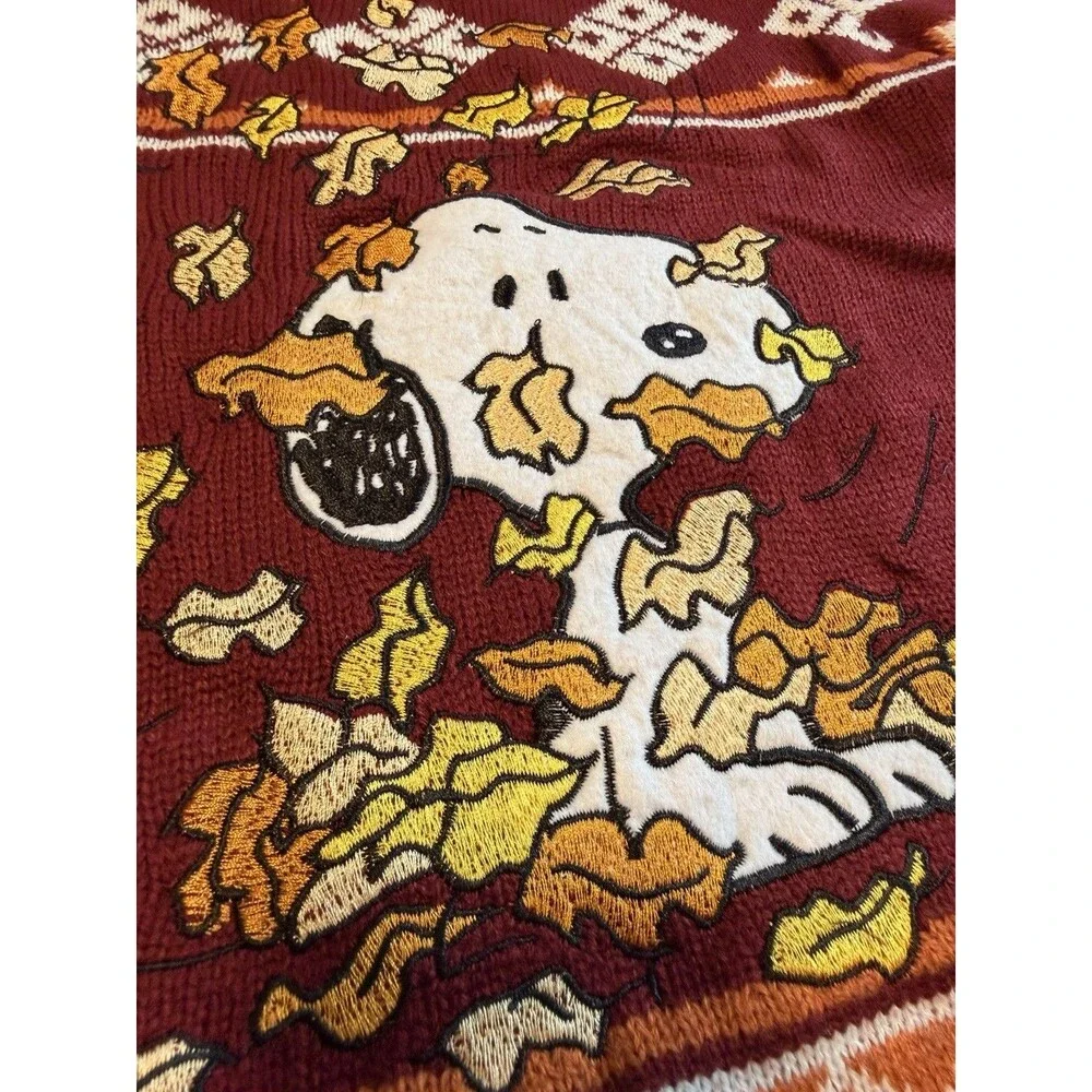 NWT Peanuts Snoopy Autumn Sweater -Size 6 Kids Fall Leaves Thanksgiving Knit